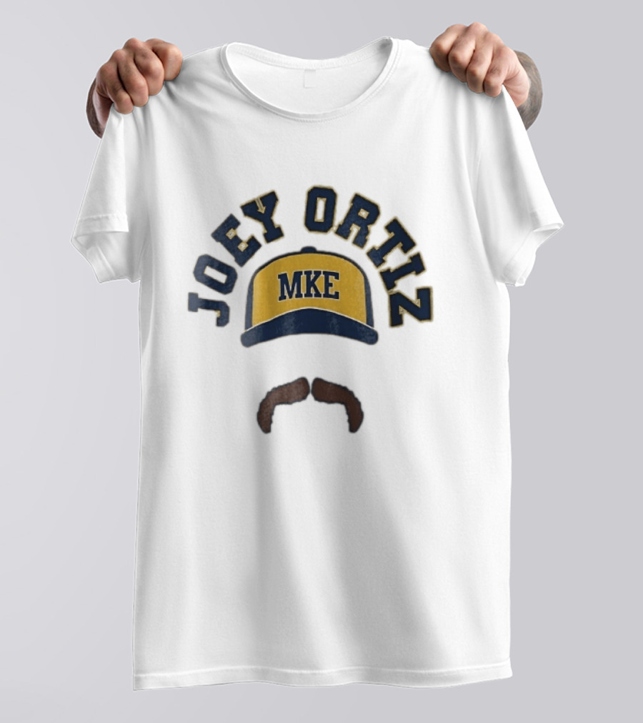 Milwaukee Brewers MKE Joey Ortiz Baseball Cap Mustache T-Shirt