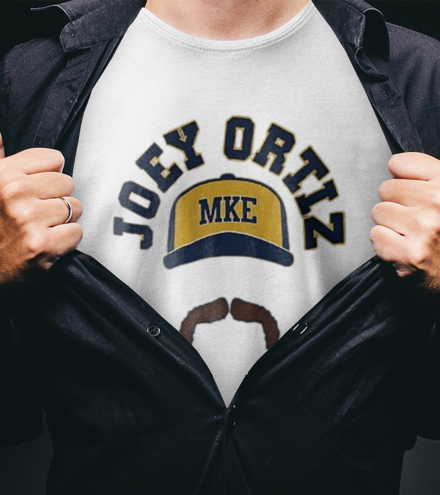 Milwaukee Brewers MKE Joey Ortiz Baseball Cap Mustache T-Shirt