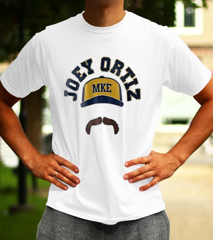 Milwaukee Brewers MKE Joey Ortiz Baseball Cap Mustache T-Shirt