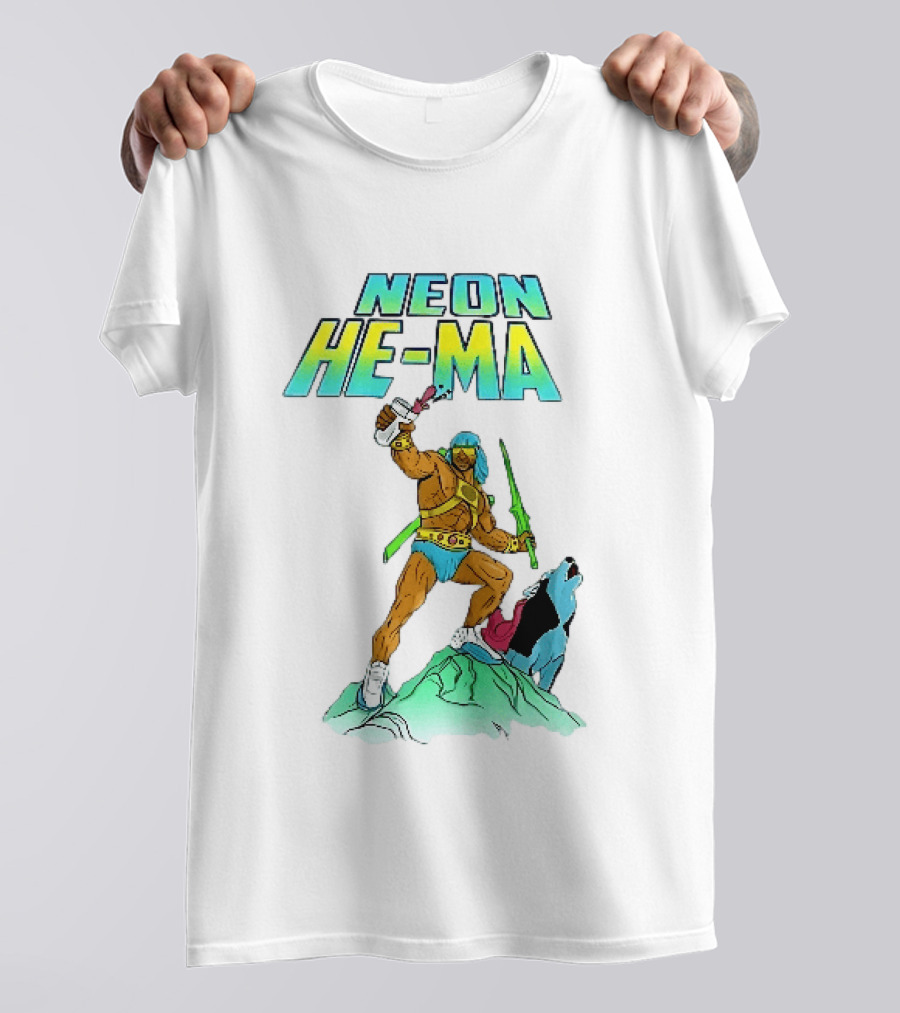 Neon He Ma Cartoon Warrior Action With Purple Drink Mountain Adventure T-Shirt