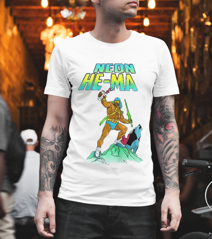 Neon He Ma Cartoon Warrior Action With Purple Drink Mountain Adventure T-Shirt