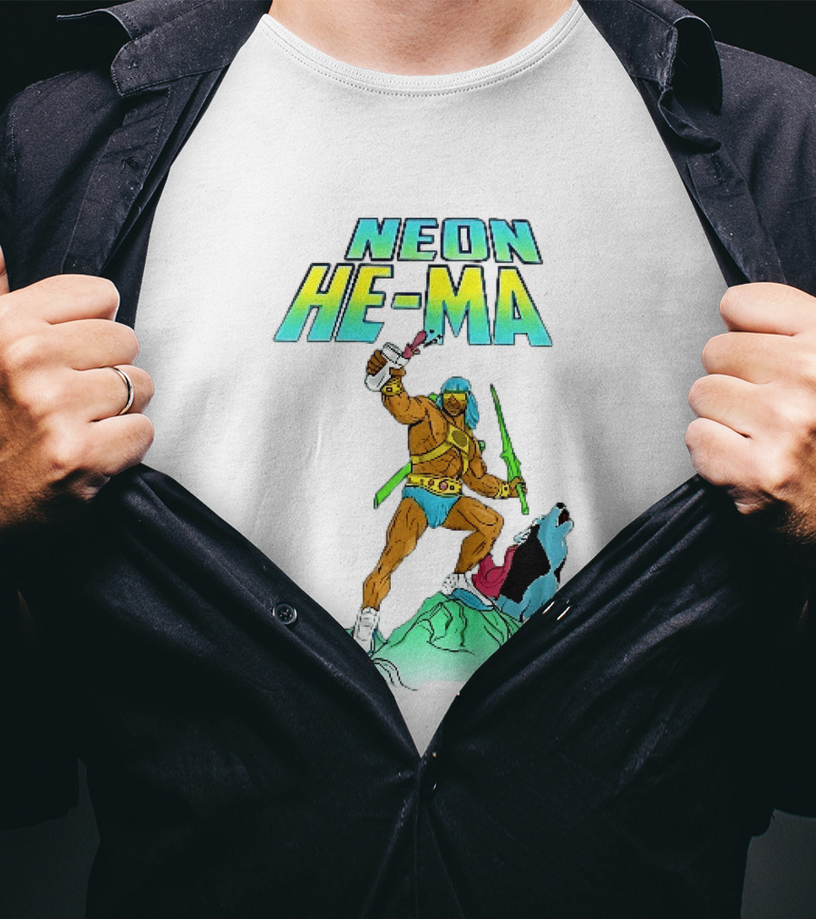 Neon He Ma Cartoon Warrior Action With Purple Drink Mountain Adventure T-Shirt