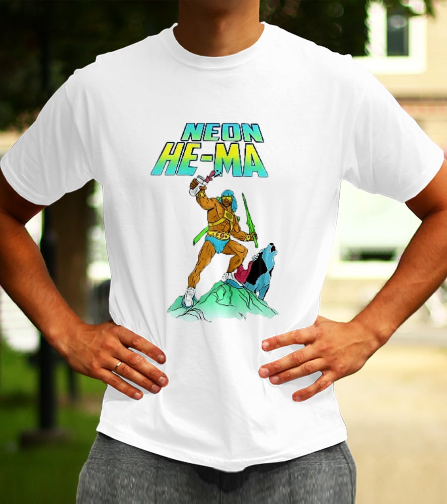 Neon He Ma Cartoon Warrior Action With Purple Drink Mountain Adventure T-Shirt