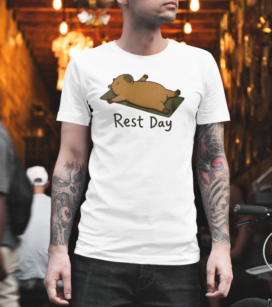 Rest Day Capybara Relaxing On Yoga Mat Cartoon T-Shirt