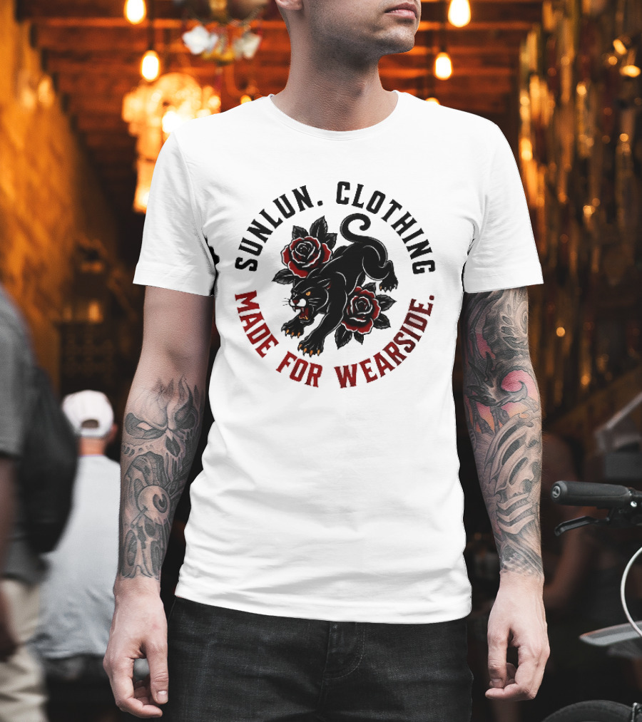 Sunlun Clothing Wearside Black Panther Red Roses Traditional Tattoo T-Shirt