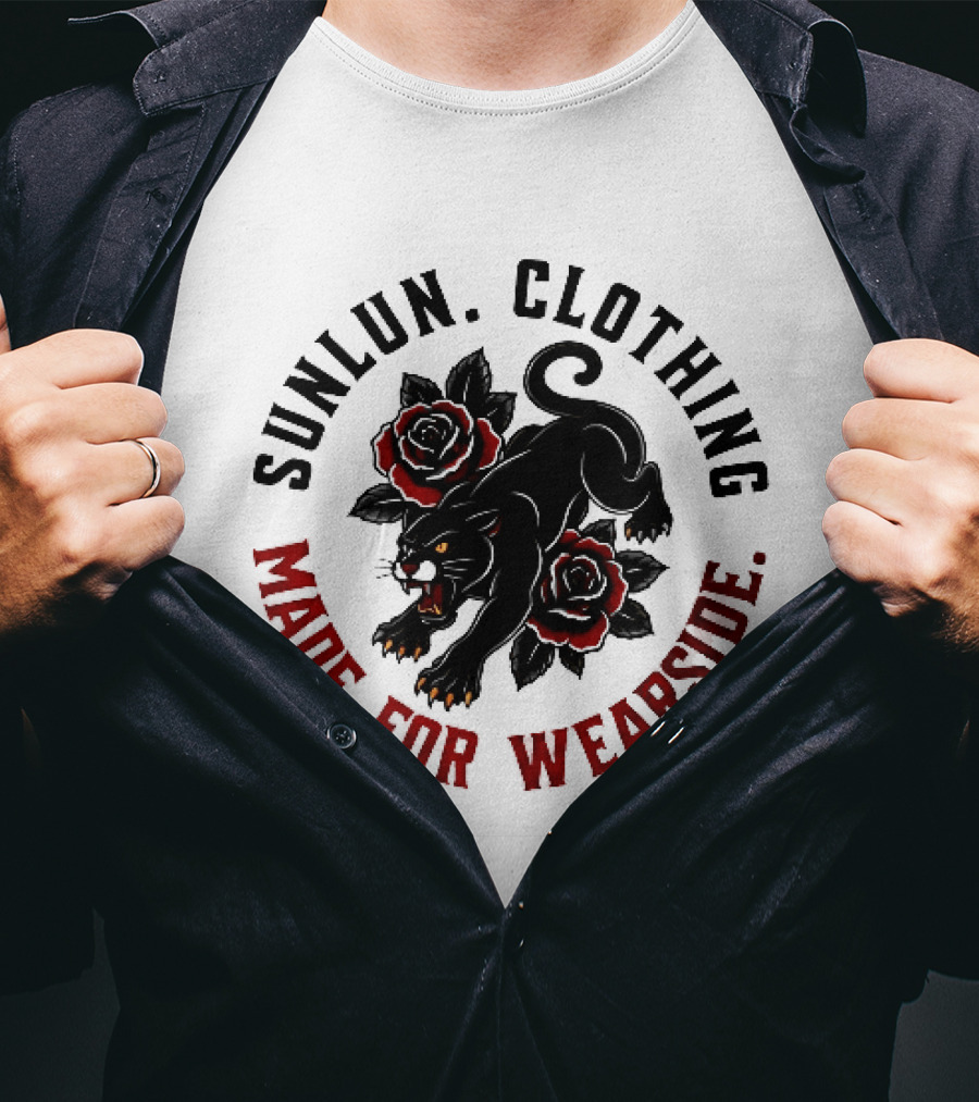Sunlun Clothing Wearside Black Panther Red Roses Traditional Tattoo T-Shirt