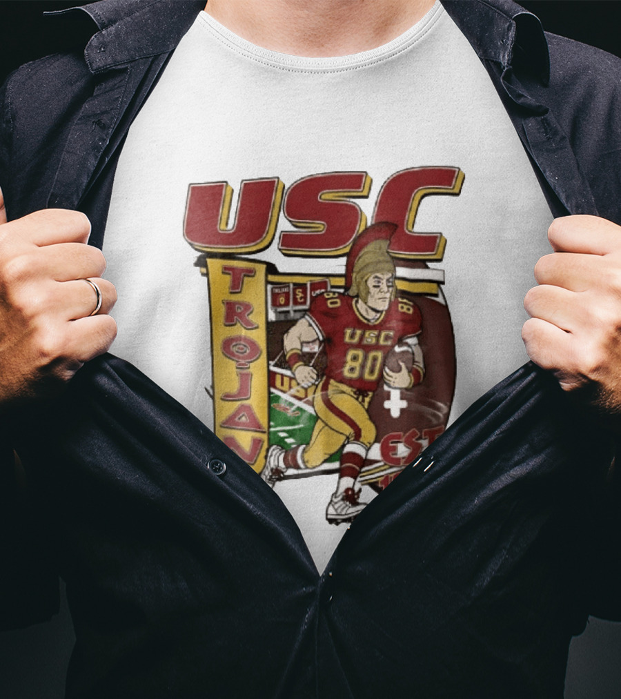 USC Trojans Football Player Cartoon Scoreboard Est 1880 T-Shirt