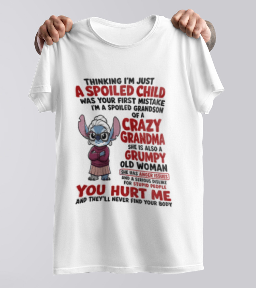 Thinking I'm Just A Spoiled Child Was Your First Mistake Crazy Grandma Stitch You Hurt Me T-Shirt