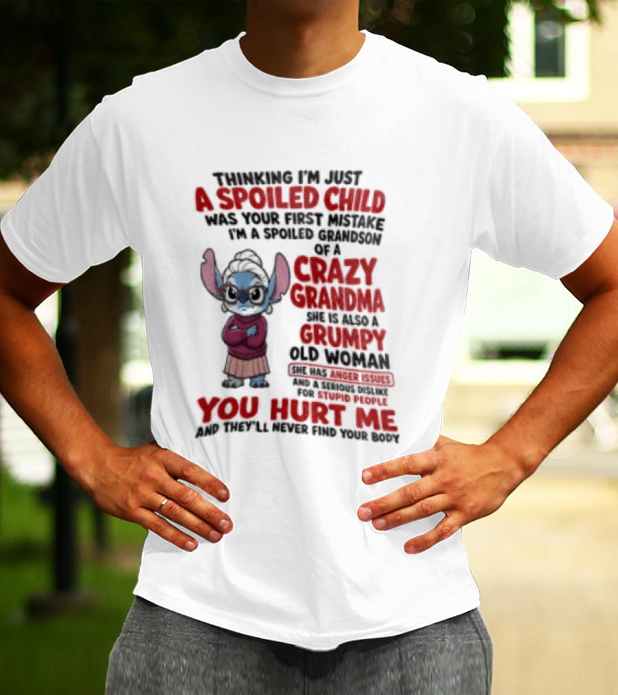 Thinking I'm Just A Spoiled Child Was Your First Mistake Crazy Grandma Stitch You Hurt Me T-Shirt