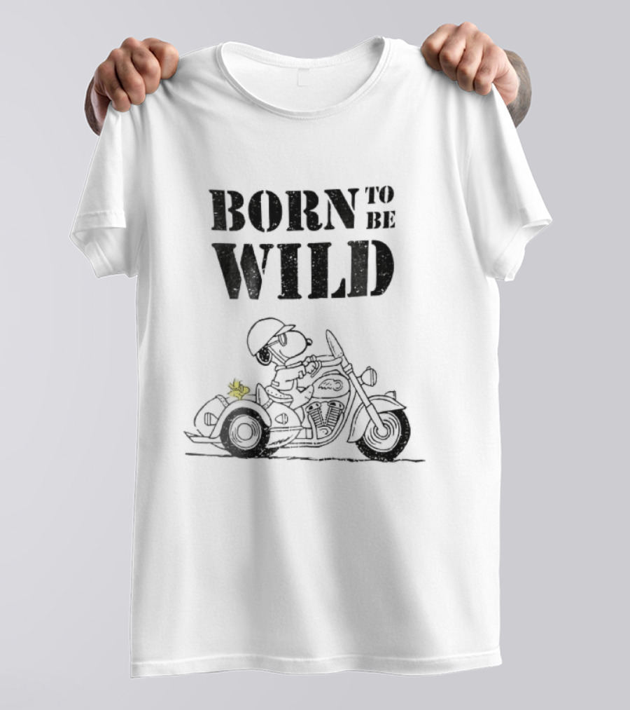 Born To Be Wild Snoopy Woodstock Motorcycle Distressed Cartoon T-Shirt