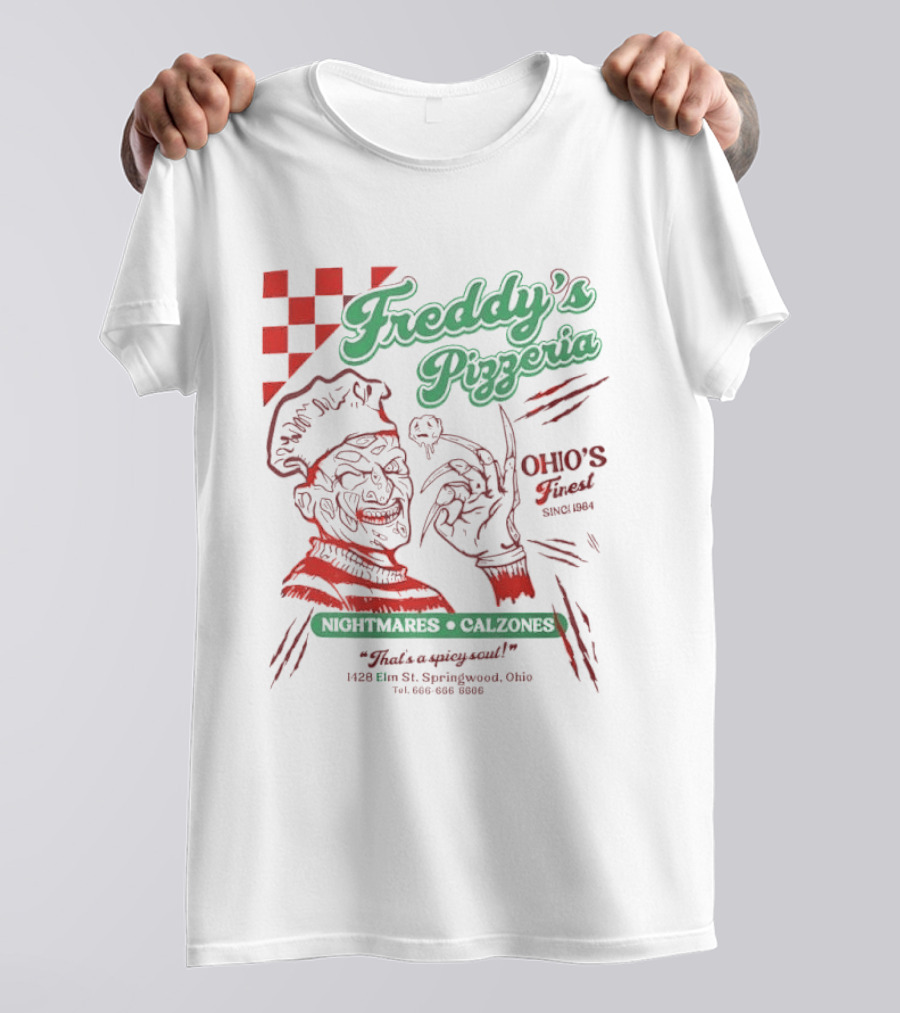 Freddy's Pizzeria Nightmares Calzones Spicy Ohio's Finest Springwood T-Shirt