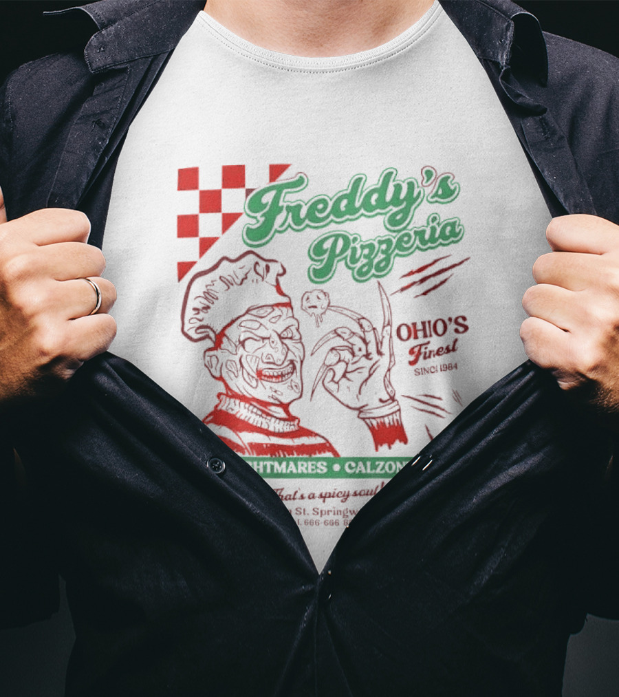 Freddy's Pizzeria Nightmares Calzones Spicy Ohio's Finest Springwood T-Shirt