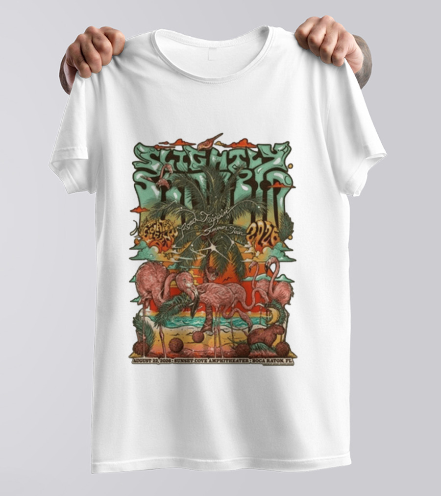 Slightly Stoopid August 22 2026 Ice Drippin Summer Tour Sunset Cove Amphitheater Boca Raton FL Flamingos Palms T-Shirt