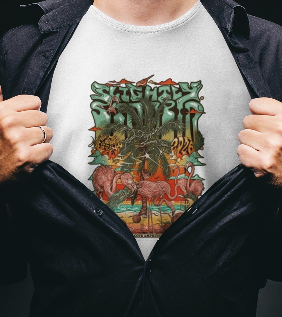 Slightly Stoopid August 22 2026 Ice Drippin Summer Tour Sunset Cove Amphitheater Boca Raton FL Flamingos Palms T-Shirt