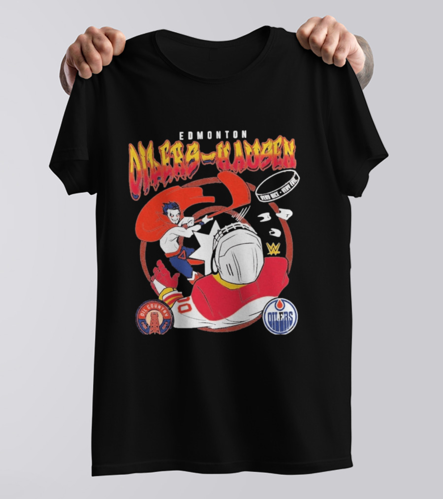 Edmonton Oilers Hausen Hockey Battle WWE Crossover NHL Collaboration T-Shirt