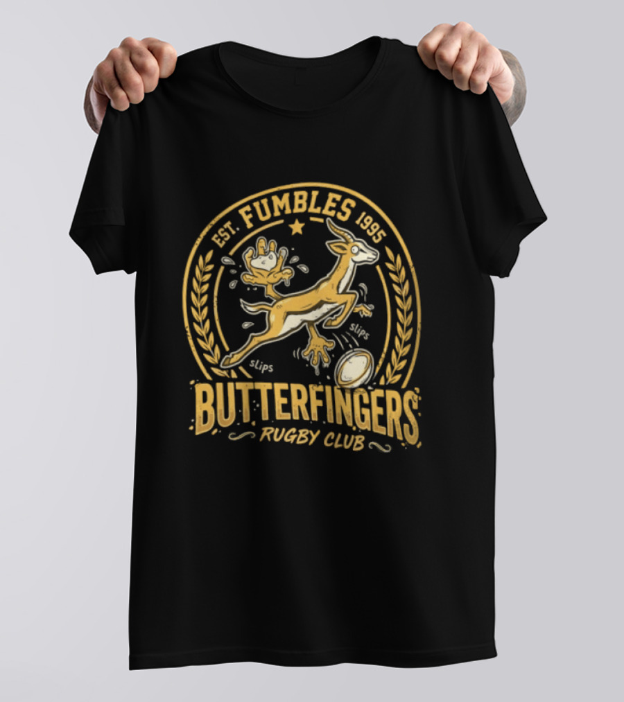 Est. Fumbles 1995 Butterfingers Rugby Club Gazelle Oval T-Shirt