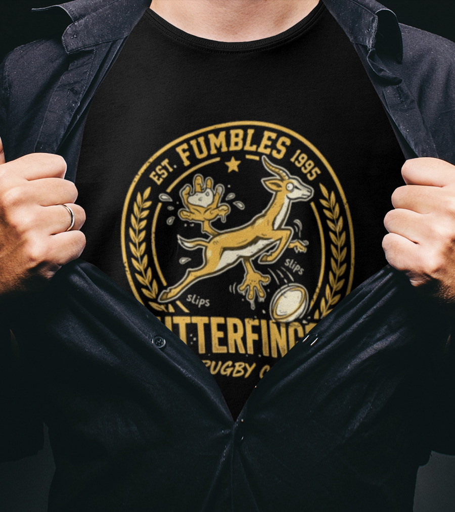 Est. Fumbles 1995 Butterfingers Rugby Club Gazelle Oval T-Shirt