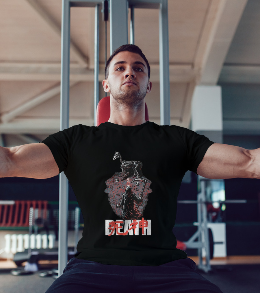 Grim Reaper Death Rider Japanese Kanji Skulls Scythe T-Shirt