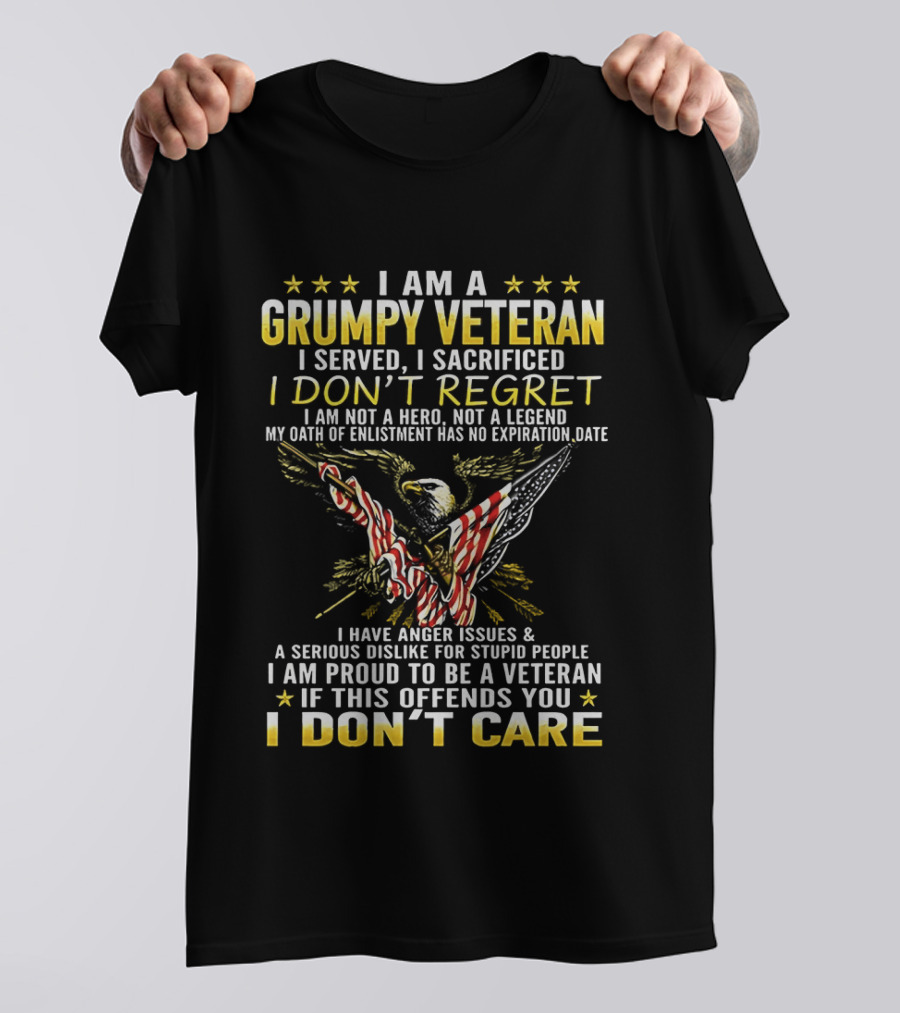 I Am A Grumpy Veteran I Served I Sacrificed I Don't Regret I Am Proud To Be A Veteran If This Offends You I Don't Care T-Shirt