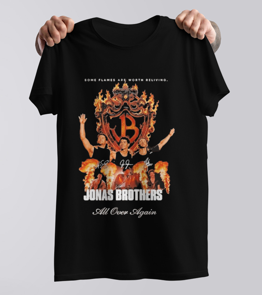 Jonas Brothers Some Flames Are Worth Beliving Tour Flame Signatures All Over Again T-Shirt