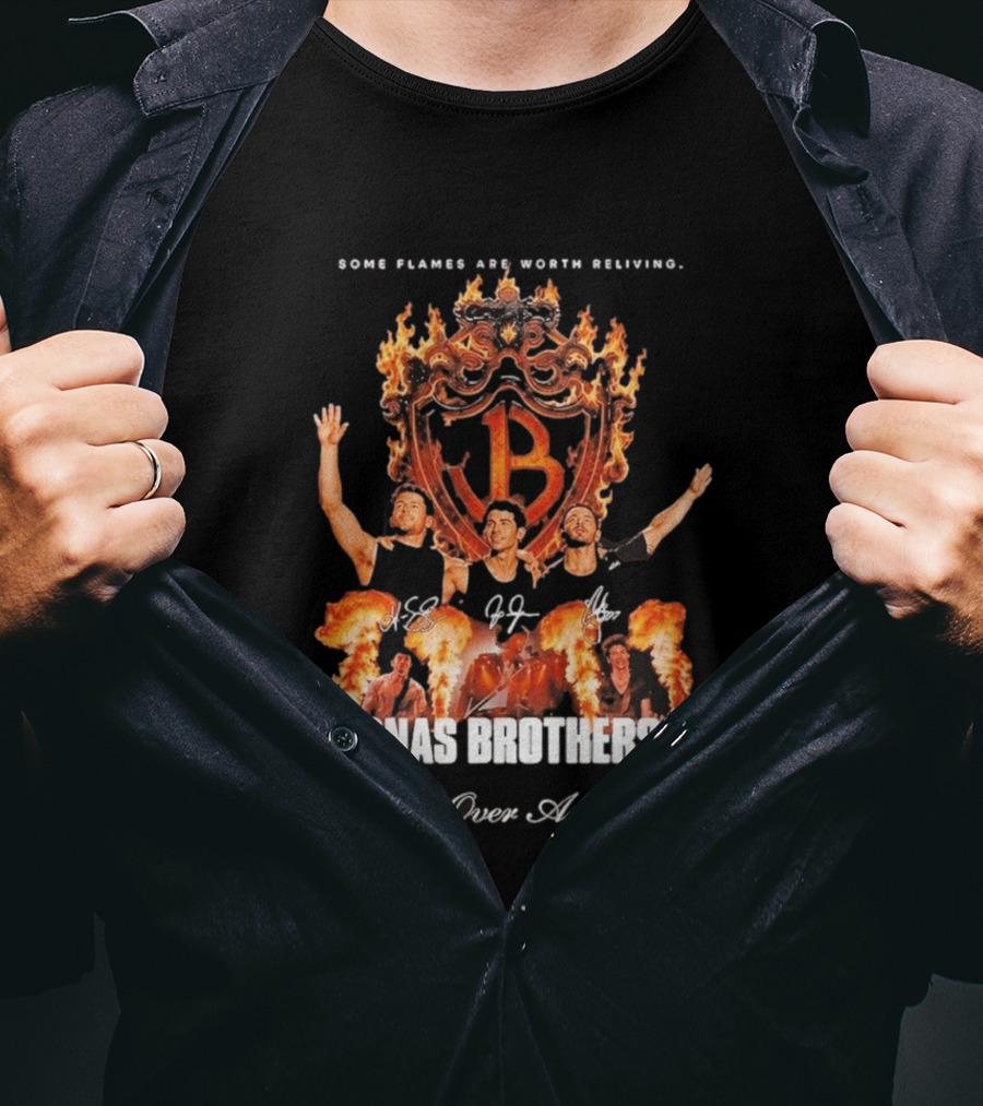 Jonas Brothers Some Flames Are Worth Beliving Tour Flame Signatures All Over Again T-Shirt