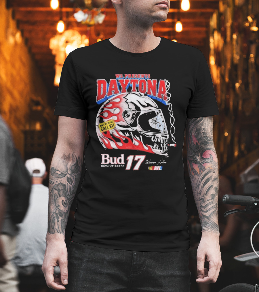 WL Present Daytona Bud King Of Beers 17 Racing Helmet Flame Design 2026 T-Shirt