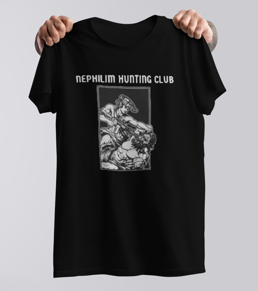 Nephilim Hunting Club Mythical Warrior Battle Scene T-Shirt