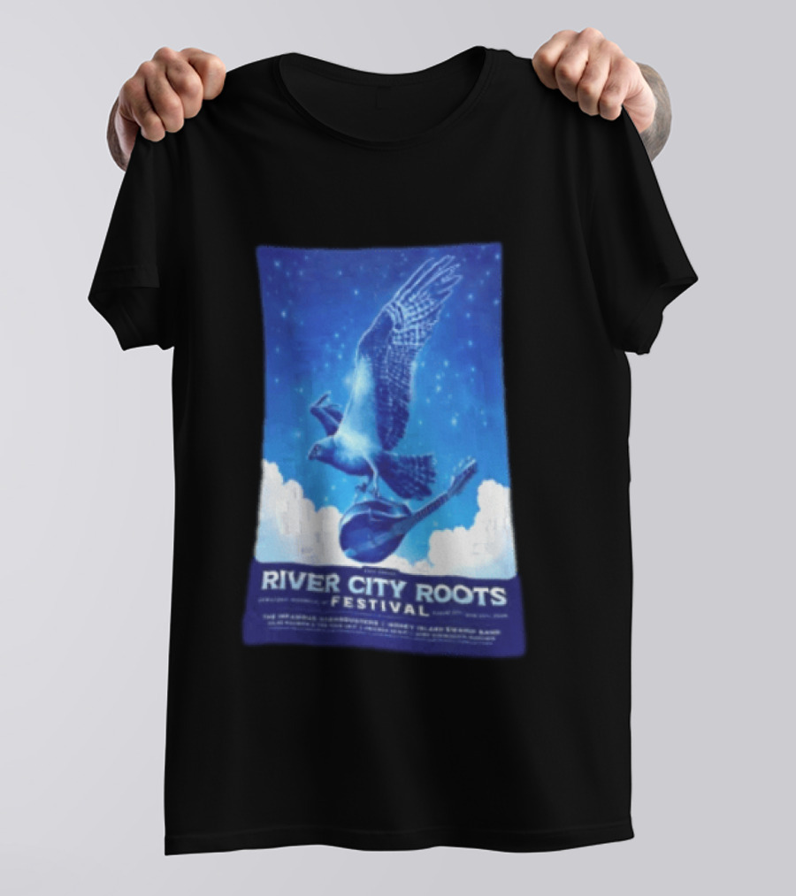 River City Roots Festival 2026 Missoula MT 20th Annual Event Bird And Mandolin T-Shirt