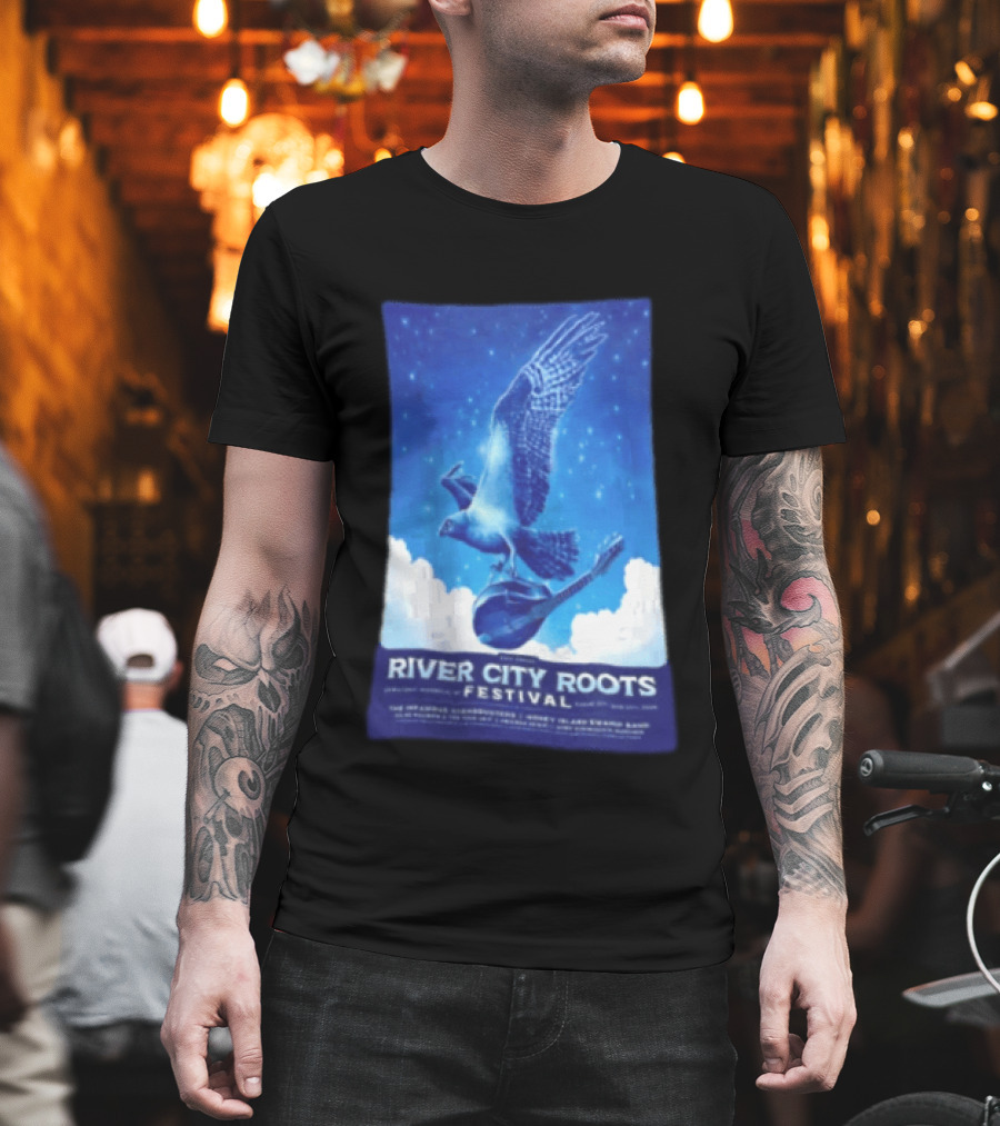 River City Roots Festival 2026 Missoula MT 20th Annual Event Bird And Mandolin T-Shirt