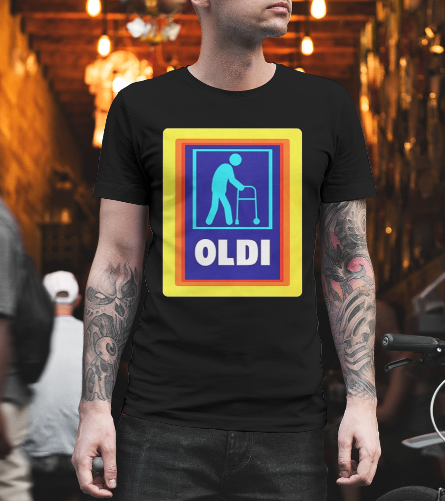Oldi Elderly Walker Parody Aldi T-Shirt