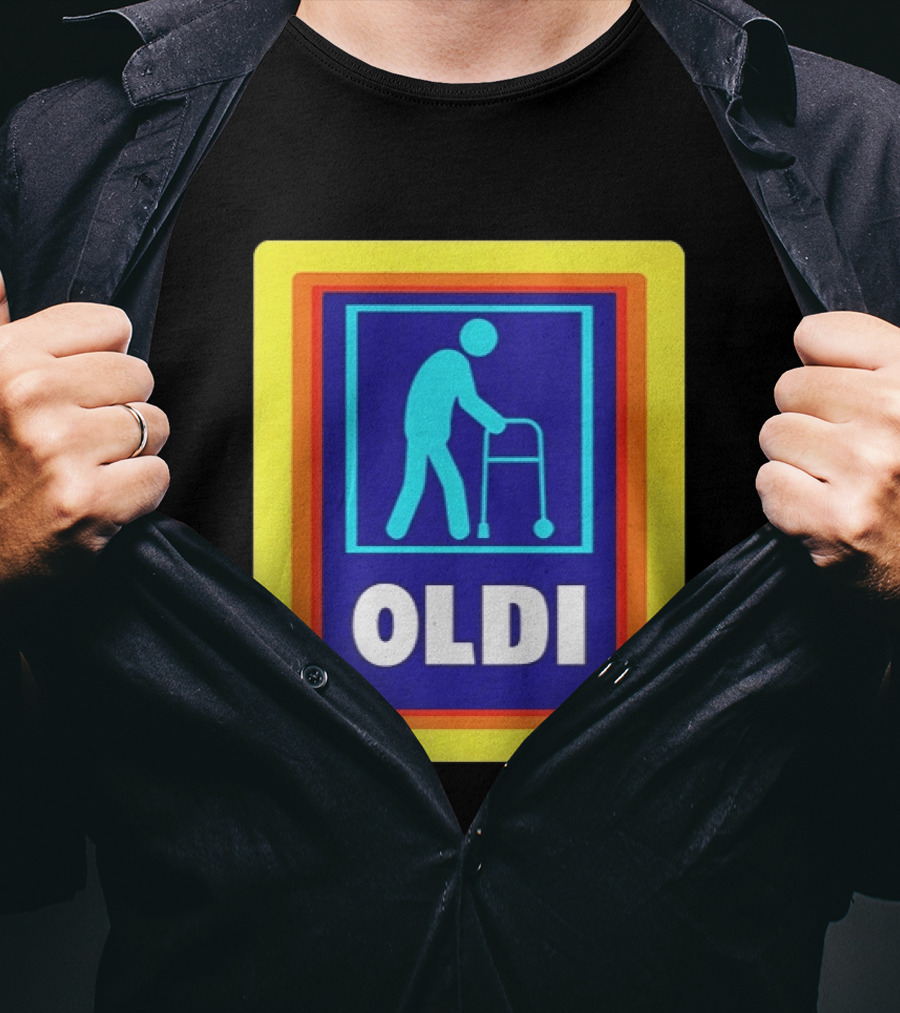 Oldi Elderly Walker Parody Aldi T-Shirt