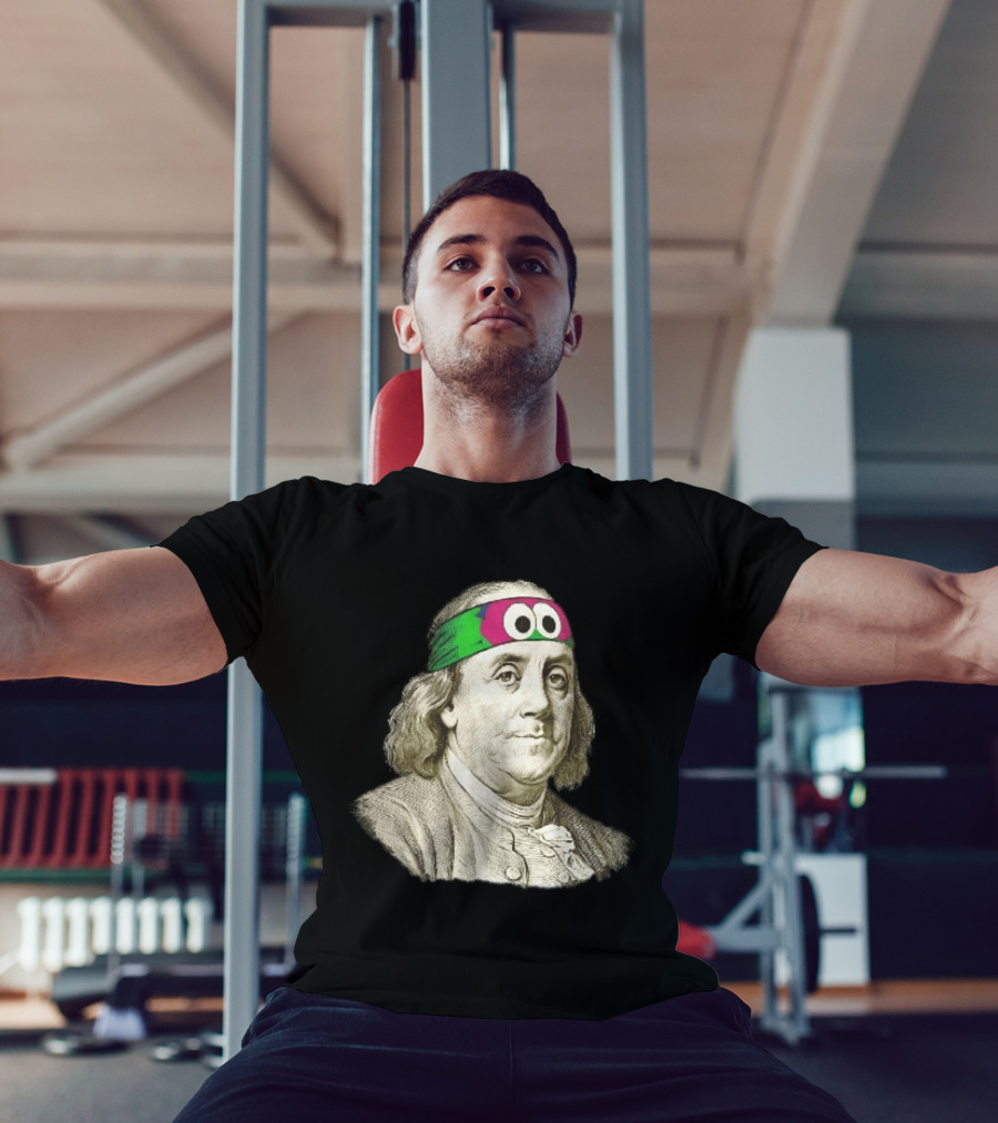 Benjamin Franklin Cartoon With Colorful Ninja Headband And Googly Eyes T-Shirt
