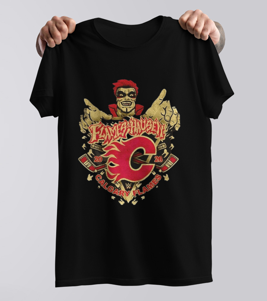 Flamehausen Calgary Flames WWE 2026 Collaboration Danhausen Summer Tour T-Shirt