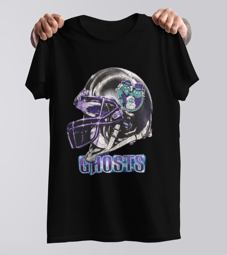 Ghosts Chrome Football Helmet Purple Facemask Haunted Mansion T-Shirt