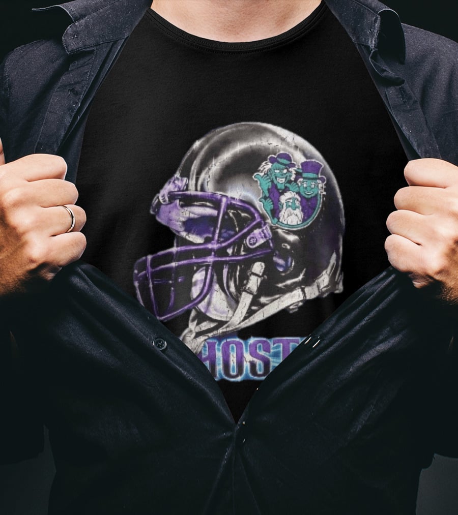 Ghosts Chrome Football Helmet Purple Facemask Haunted Mansion T-Shirt