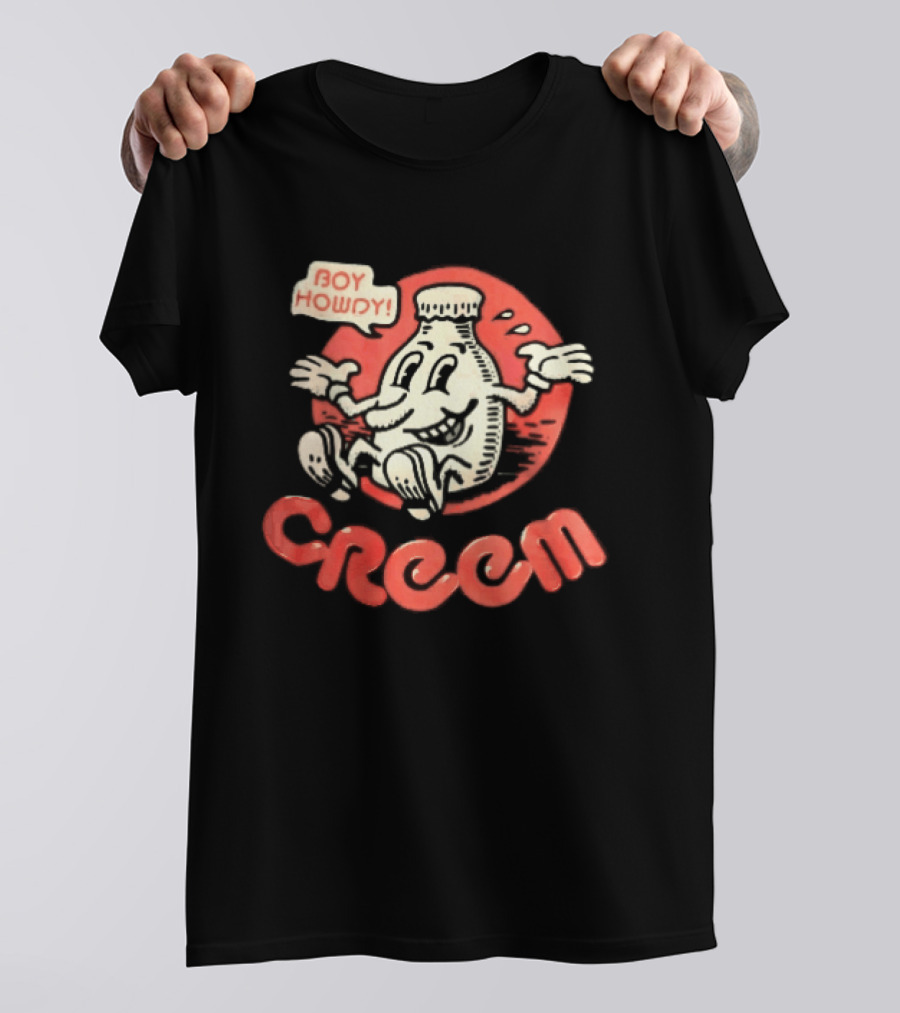 Creem Boy Howdy Milk Bottle Cartoon Red T-Shirt