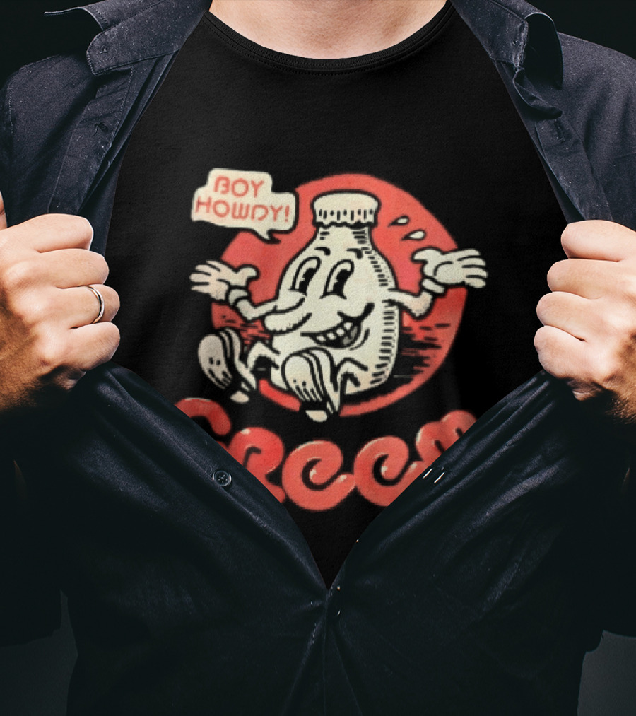 Creem Boy Howdy Milk Bottle Cartoon Red T-Shirt