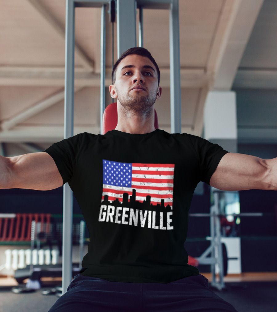 Greenville Skyline American Flag Cityscape T-Shirt