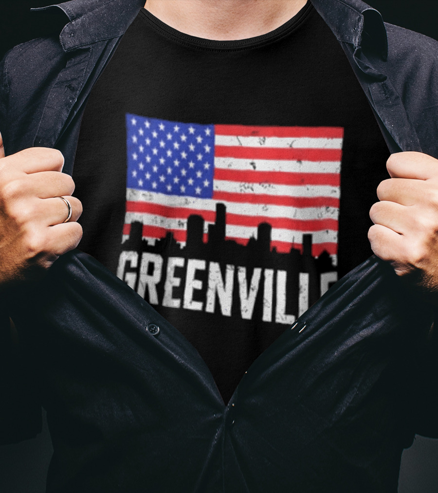 Greenville Skyline American Flag Cityscape T-Shirt