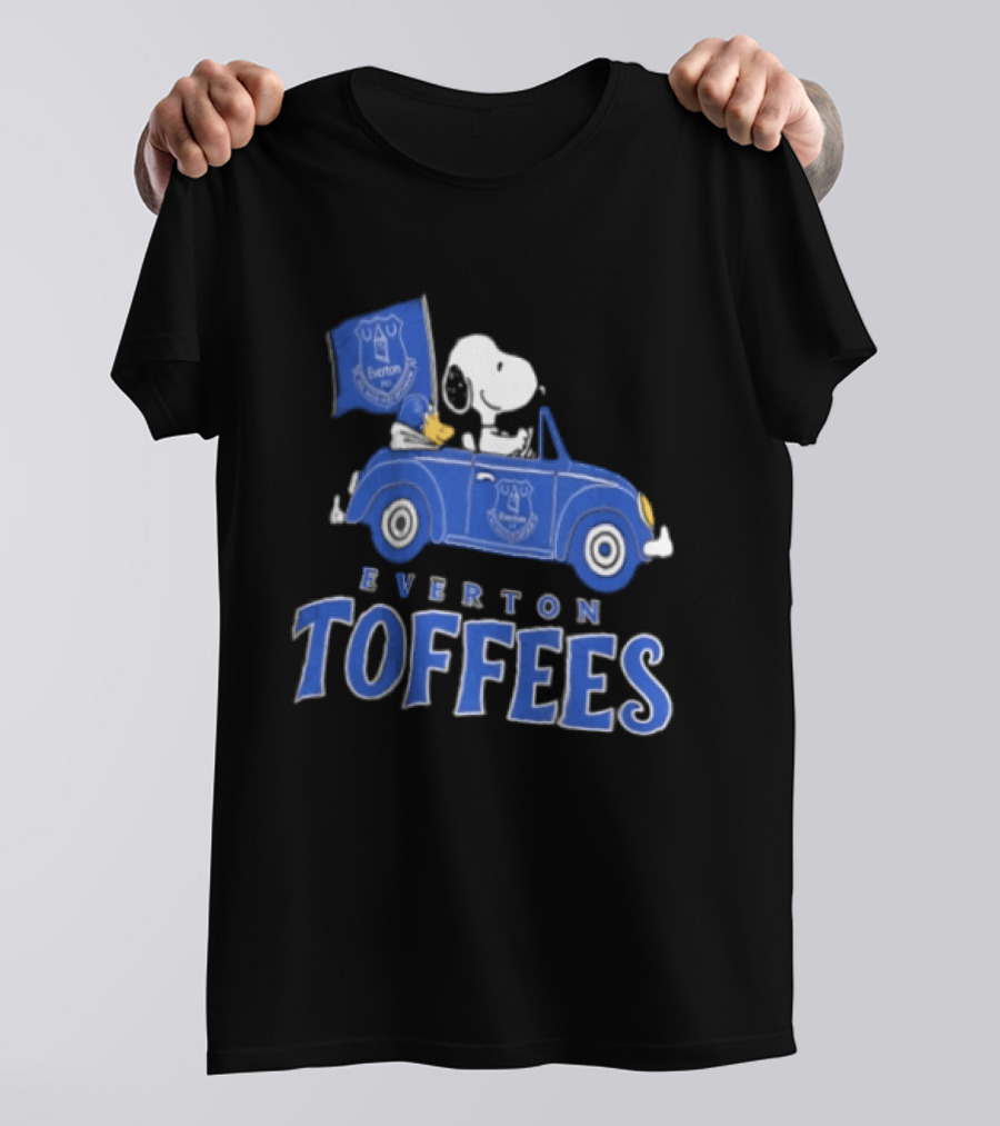 Everton Toffees Snoopy And Woodstock Driving With Flag T-Shirt
