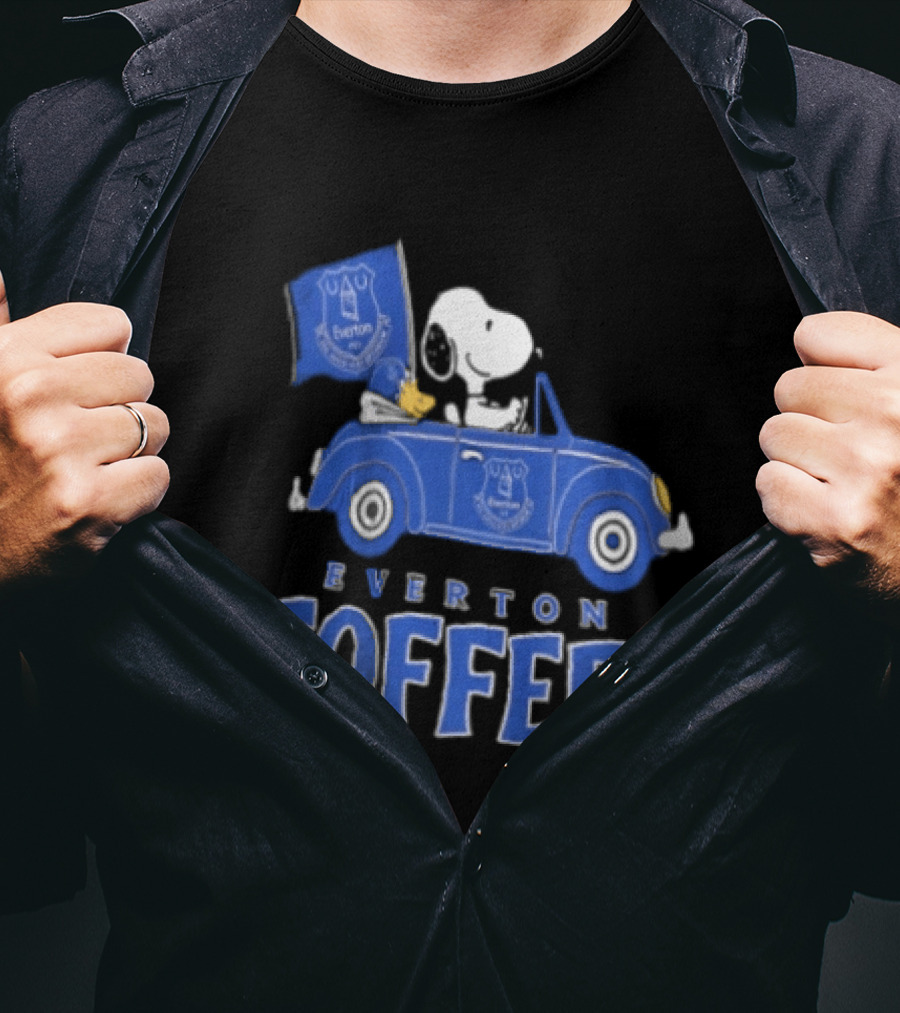Everton Toffees Snoopy And Woodstock Driving With Flag T-Shirt