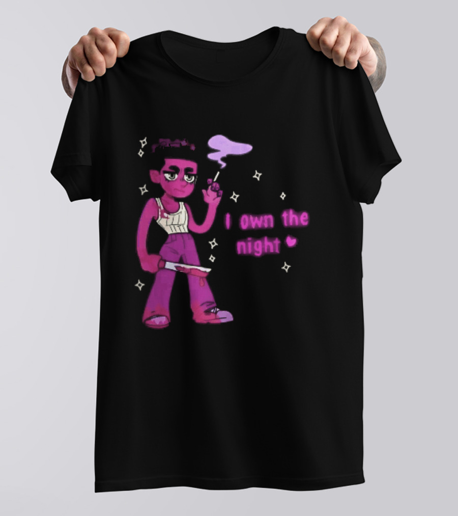 I Own The Night Pink Cartoon Character Holding Bloody Knife Smoking T-Shirt
