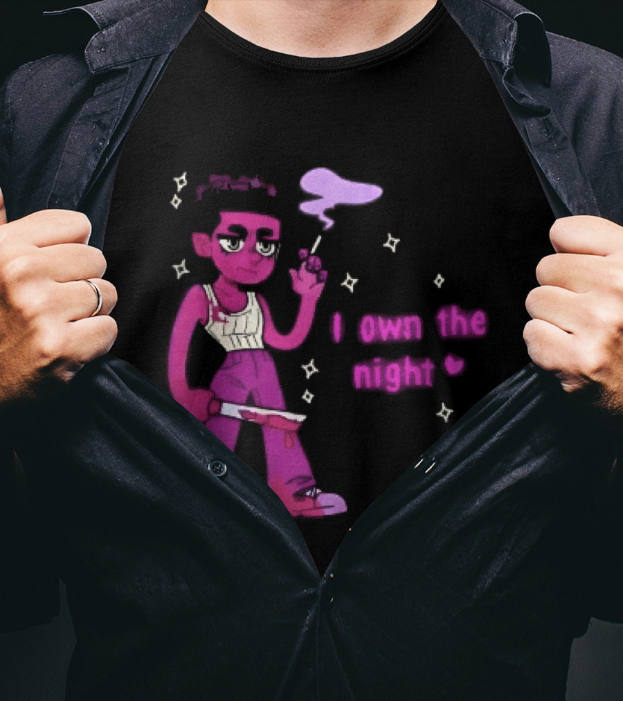 I Own The Night Pink Cartoon Character Holding Bloody Knife Smoking T-Shirt