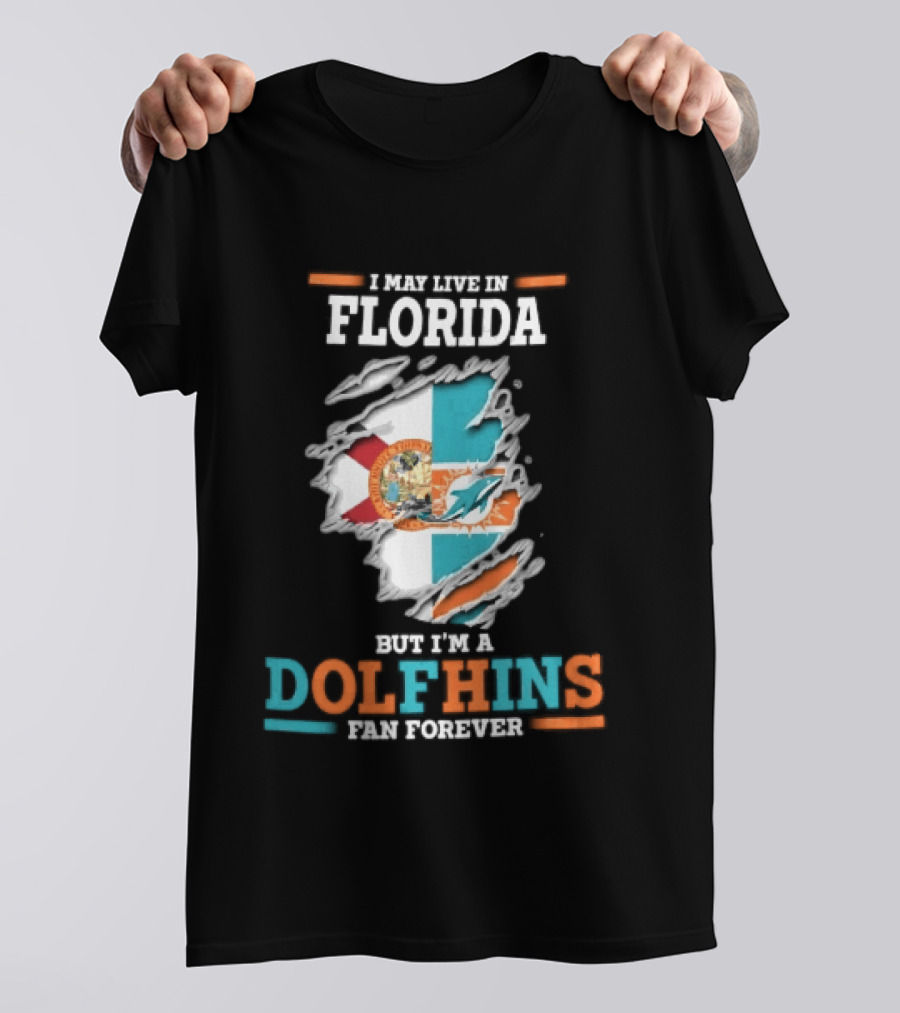 Miami Florida Dolphins Fan Forever Ripped Skin State Flag T-Shirt