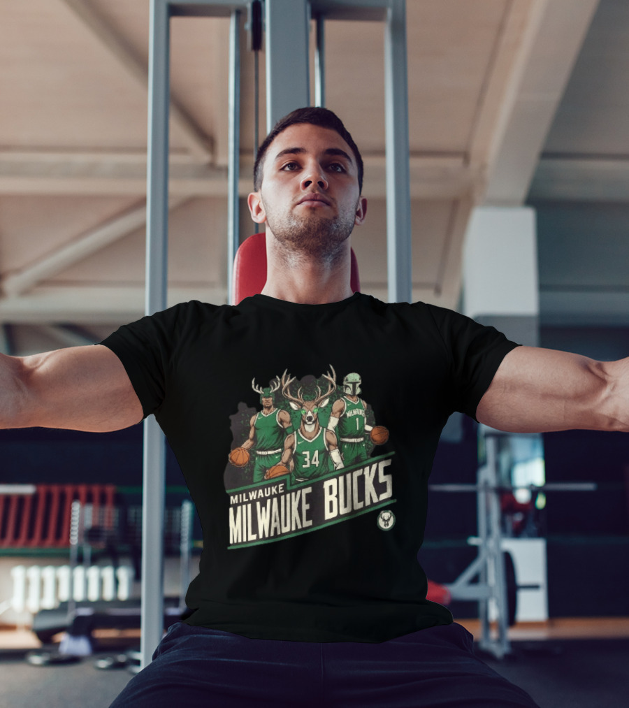 Milwaukee Bucks NBA Antler Helmet Buck Head Mandalorian Basketball Players T-Shirt