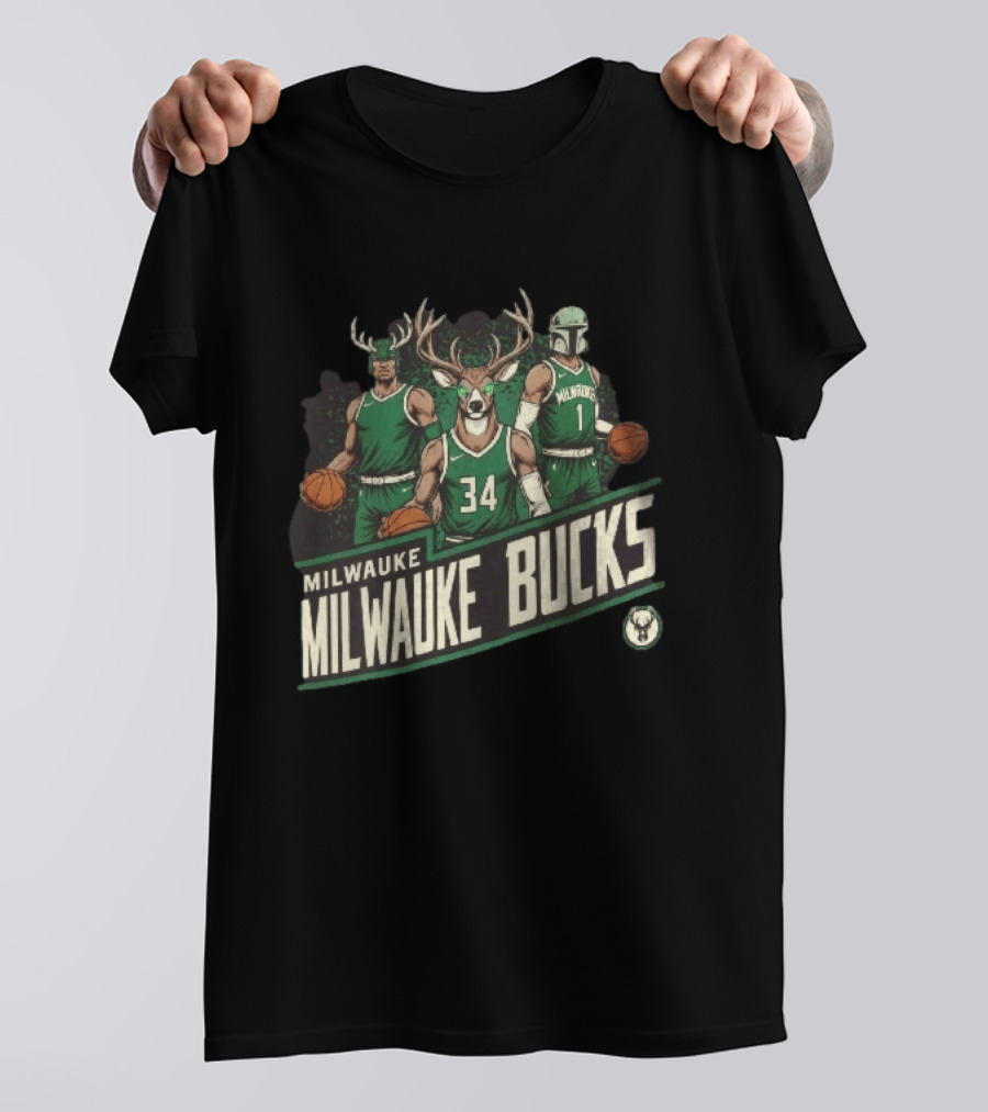 Milwaukee Bucks NBA Antler Helmet Buck Head Mandalorian Basketball Players T-Shirt