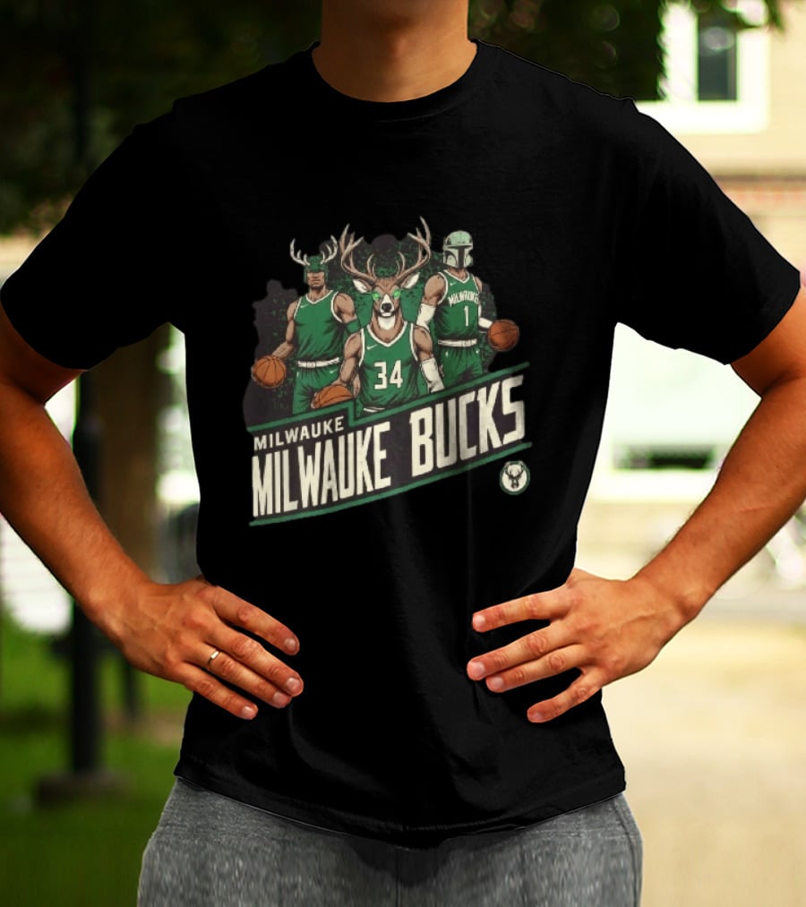Milwaukee Bucks NBA Antler Helmet Buck Head Mandalorian Basketball Players T-Shirt