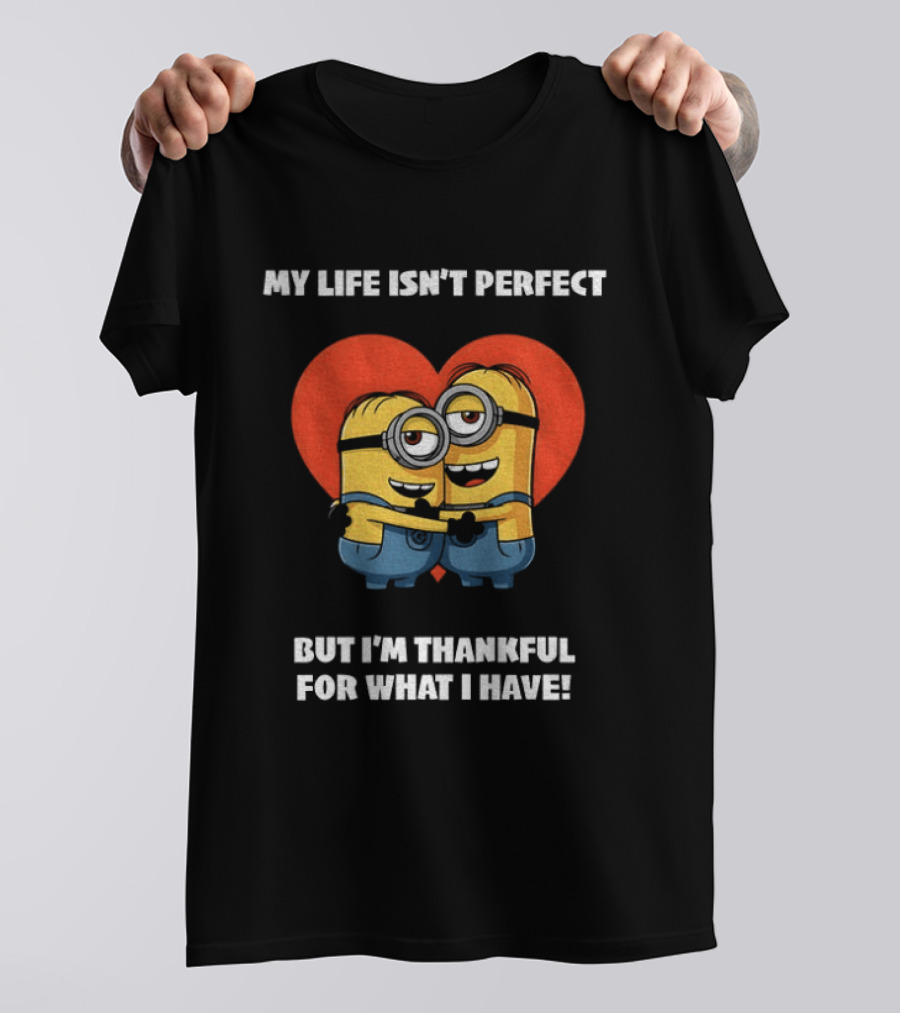 Minions My Life Isn't Perfect But I'm Thankful For What I Have Hugging Cartoon Characters T-Shirt