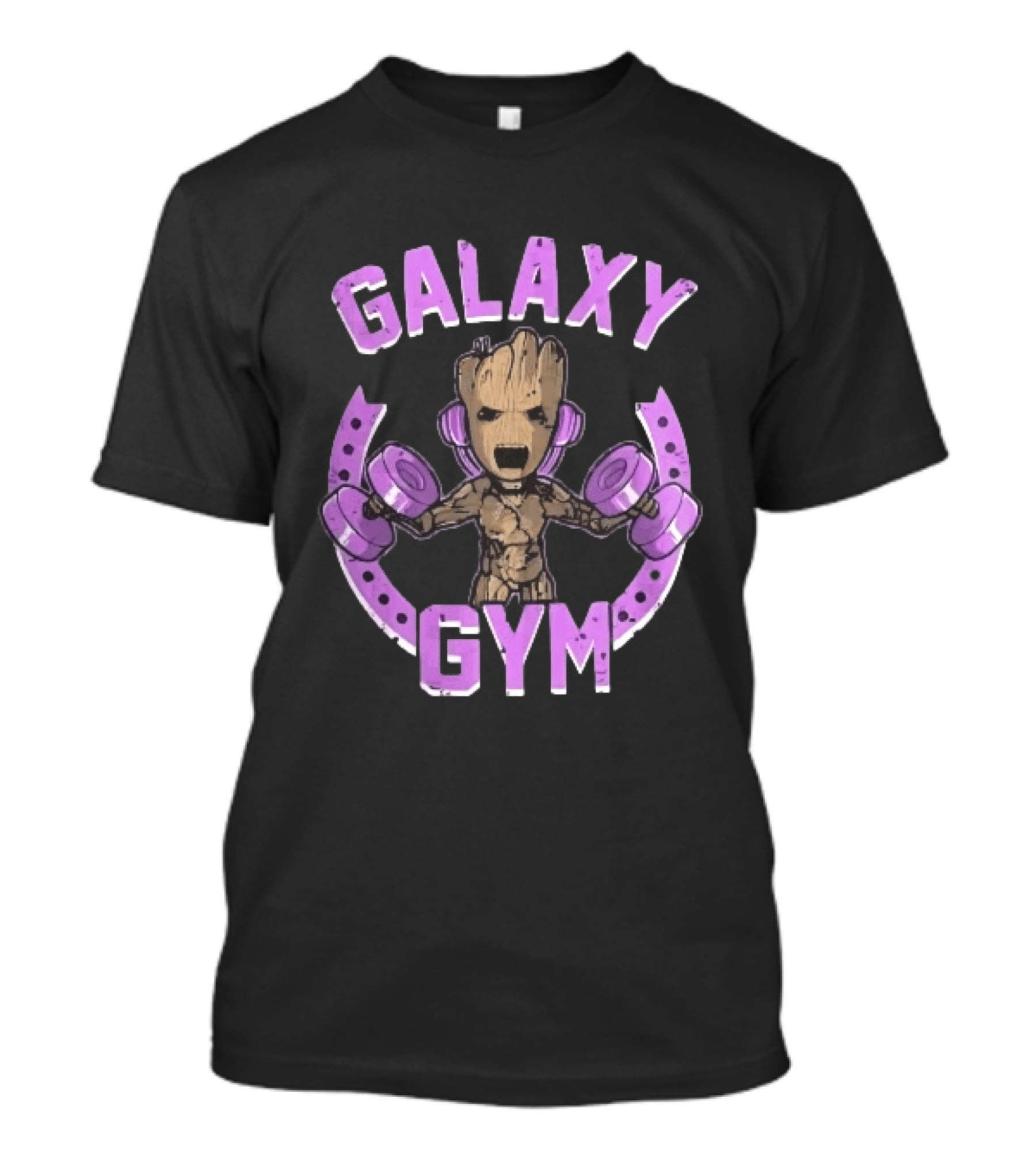 Galaxy Gym Cartoon Tree Lifting Dumbbells Headphones T-Shirt