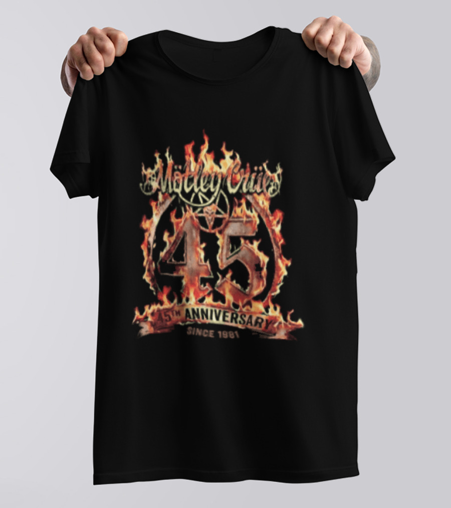 Mötley Crüe 45th Anniversary 1981 Music Band Flaming 45 T-Shirt